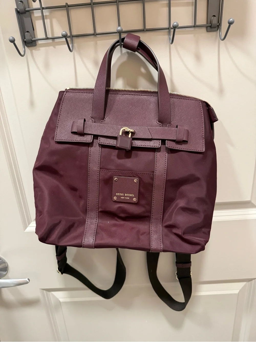 Henri Bendel Burgundy Nylon Tote with Brown straps